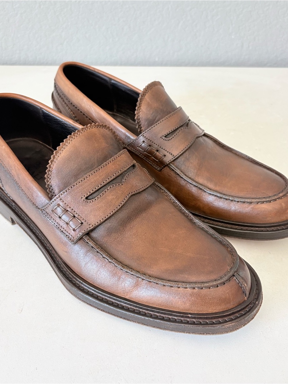 Canali Brown Leather Penny Loafer Slip On Shoes Made In Italy Men’s 42 US Size 9